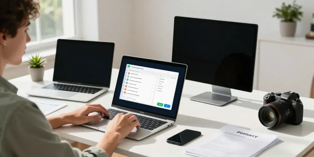 Individual downloading GB WhatsApp APK on modern tech workspace setup at gbapps.net.
