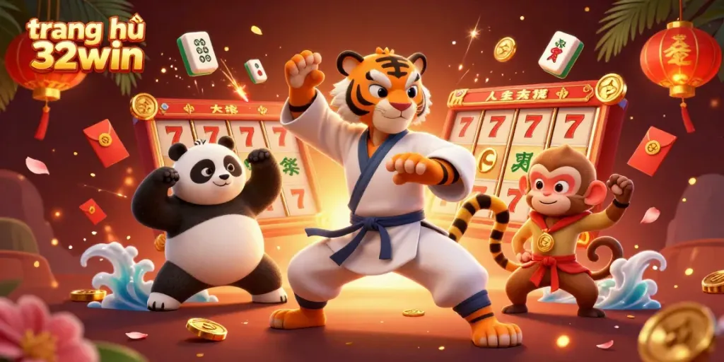 Experience the excitement of trang chủ 32win with dynamic casino elements and characters in a vibrant scene.
