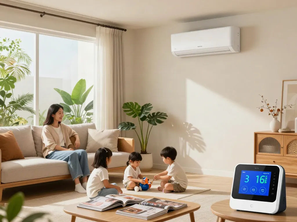 Ductless ac units enhancing comfort in a modern living room with a family enjoying quality time.